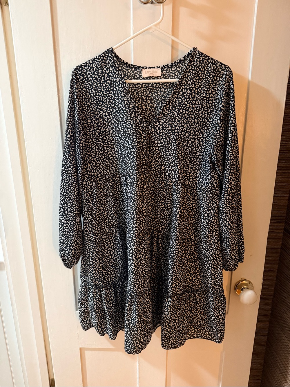 Black & White Mini Dress with V-Neck Tiered Skirt